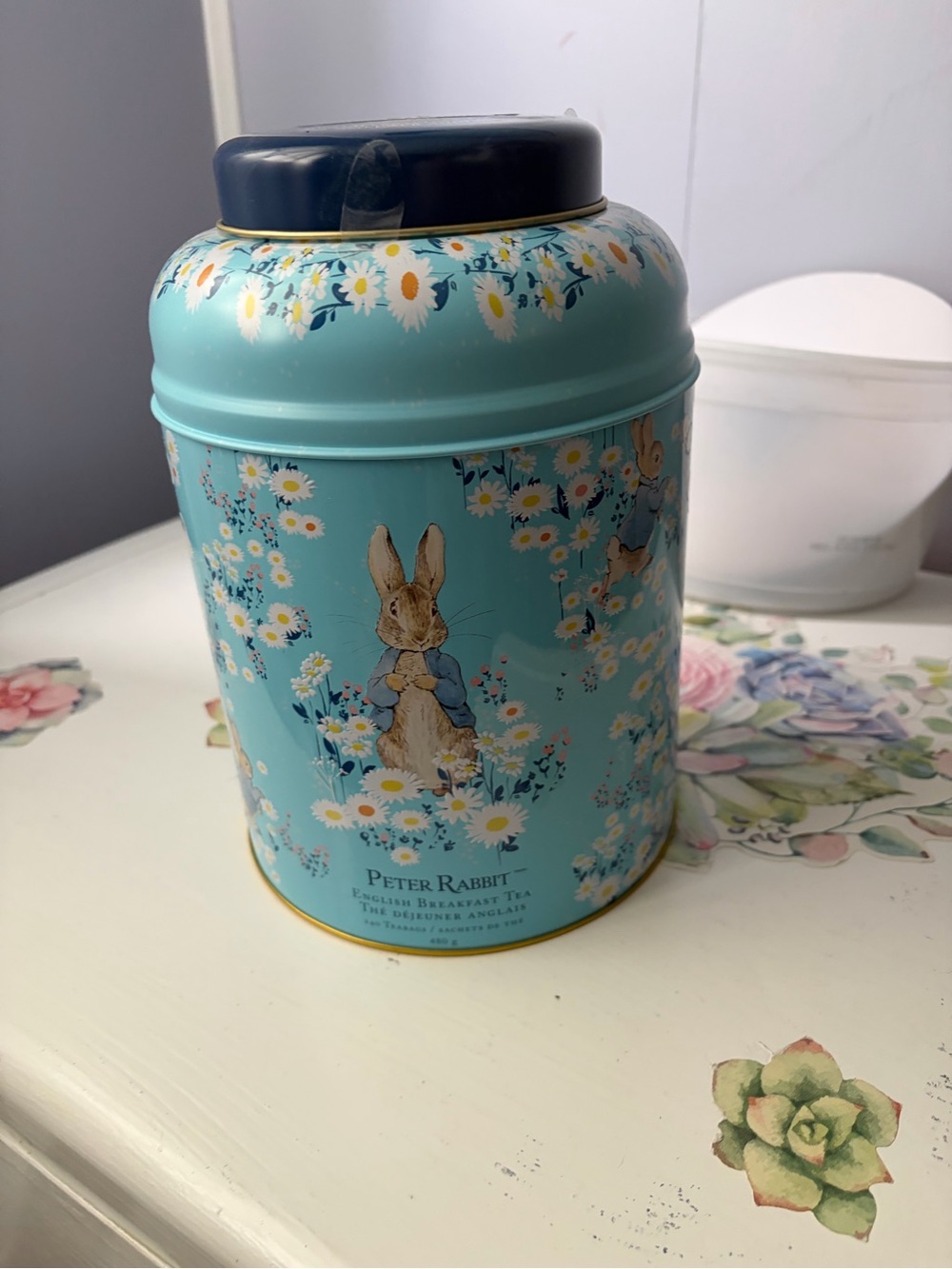 Peter Rabbit Blue Floral Tea Tin